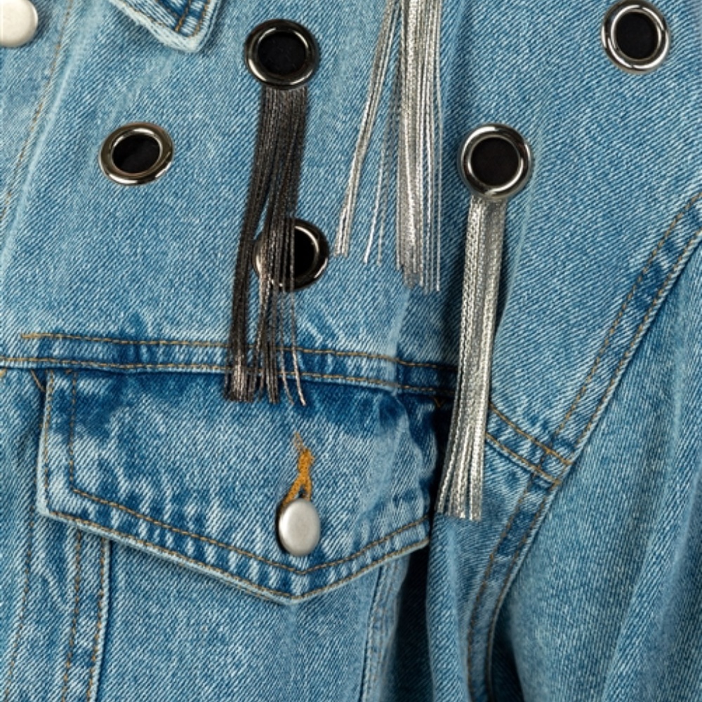 GROMMET & FRINGE DENIM JACKET - Picture 4 of 4